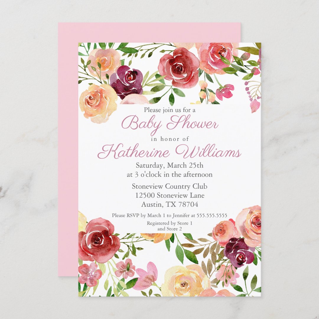 Rose Pink Baby Shower Elegant Peony Floral Garden Invitation | Zazzle