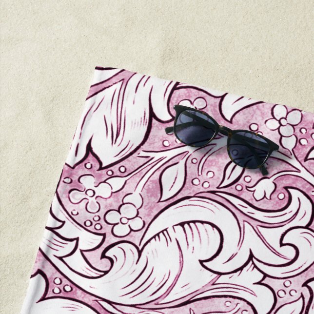 Rose Pink Baroque Ornate Foliage  Beach Towel (In Situ)