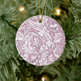 Rose Pink Baroque Ornate Foliage Ceramic Ornament