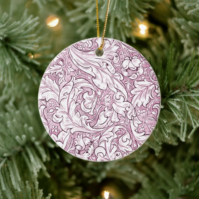Rose Pink Baroque Ornate Foliage  Ceramic Ornament (Tree)