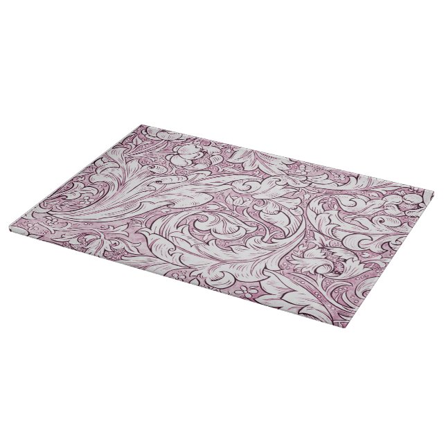 Rose Pink Baroque Ornate Foliage  Cutting Board (Corner)
