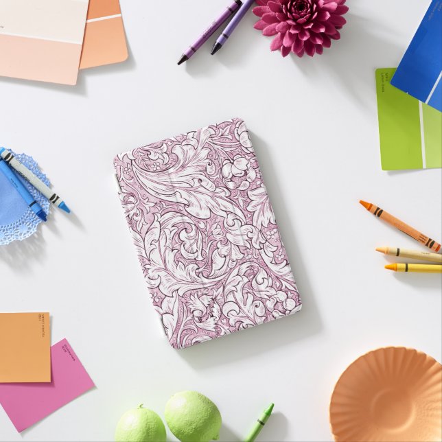 Rose Pink Baroque Ornate Foliage  iPad Mini Cover (In Situ)