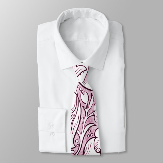 Rose Pink Baroque Ornate Foliage  Neck Tie (Tied)