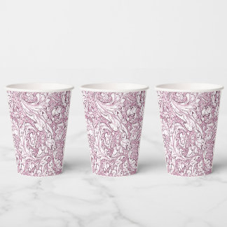 Rose Pink Baroque Ornate Foliage  Paper Cups