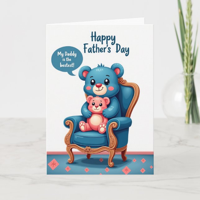 Rose Pink Bear Fathers Day Card (Front)