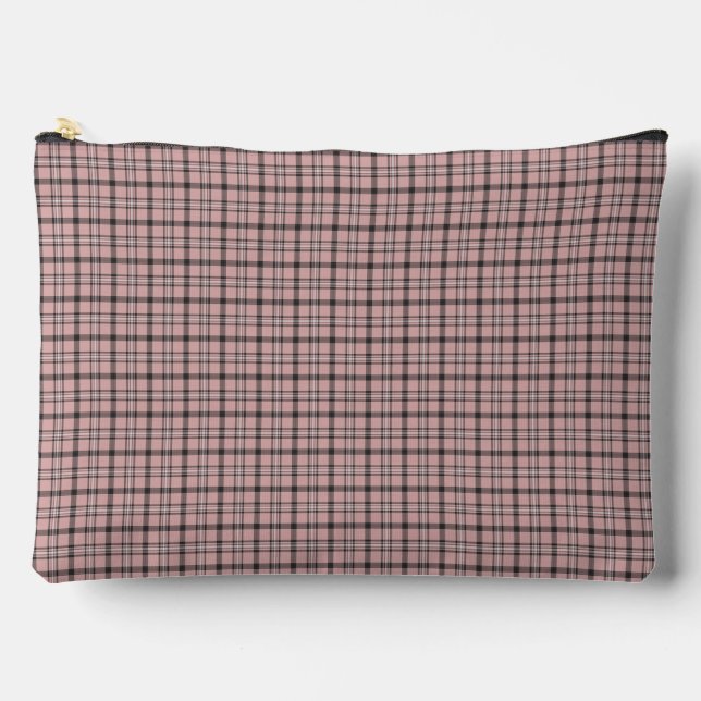 Rose Pink Black Plaid Classic Pattern Retro Accessory Pouch (Front)