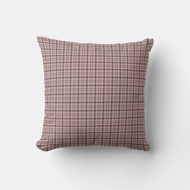 Rose Pink Black Plaid Classic Pattern Throw Pillow (Front)