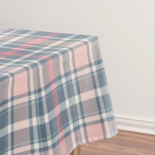 Rose Pink Blue  White Tartan Plaid Tablecloth