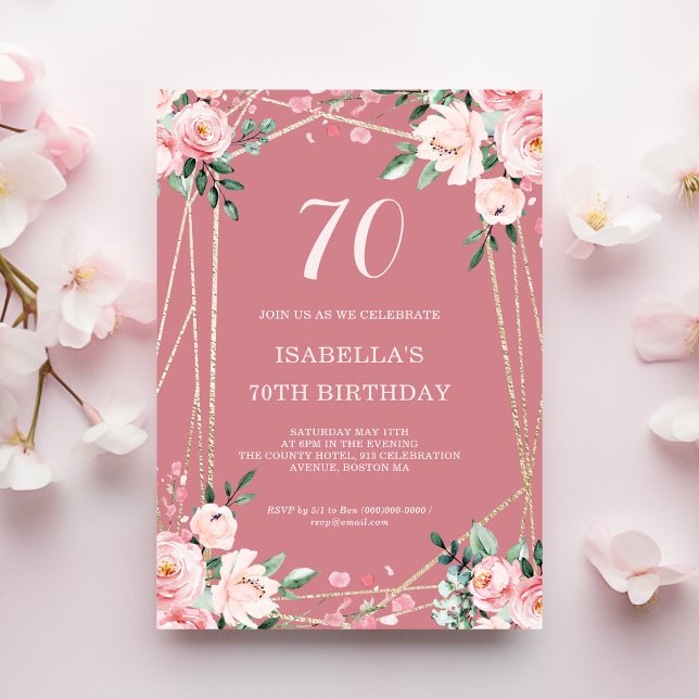 Rose | Pink Blush Floral 70th Birthday Invitation (Creator Uploaded)