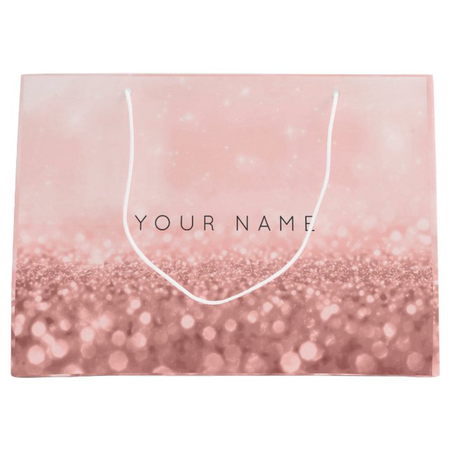 Rose Pink Blush Glitter Wedding Bridal  Large Gift Bag (Front)