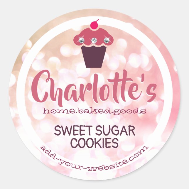 Rose Pink Blush Ombre Glitter Cupcake Baking Label (Front)