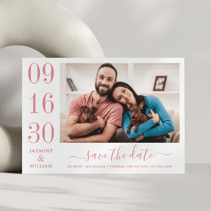 Rose Pink Bold Date Numeral Photo Wedding Save The Date