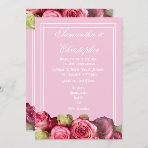 Rose pink border floral wedding invitation