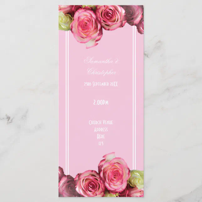 Rose Border Program Rose pink border rose church wedding program | Zazzle