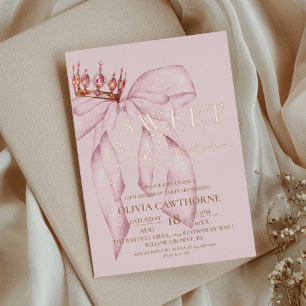 Rose Pink Bow Sweet 16  Foil Invitation