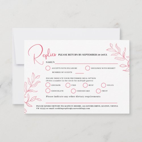 Rose pink branch meal option wedding event RSVP