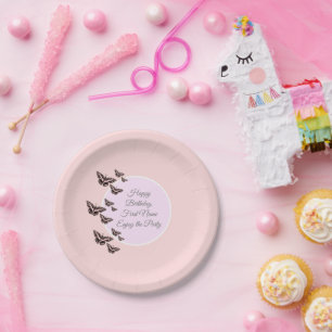 Rose pink butterflies paper plates