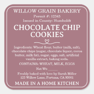 Rose Pink California Chocolate Chip Cookie Label