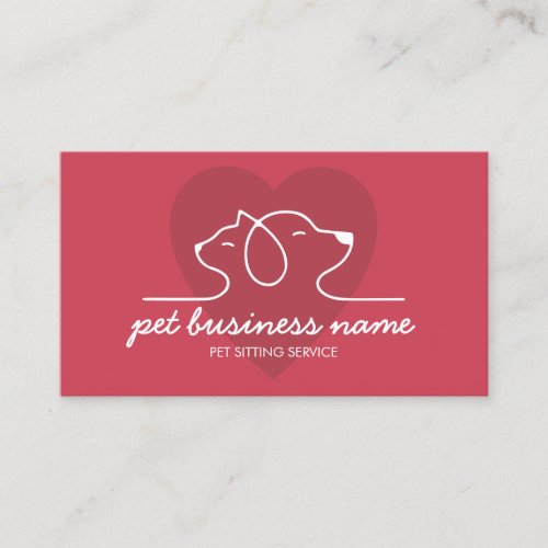 Rose Pink cat and dog together in heart Business Card
