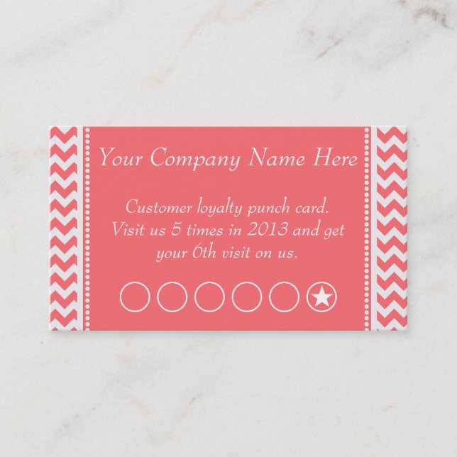 Rose Pink Chevron Discount Promotional Punch Card (Front)