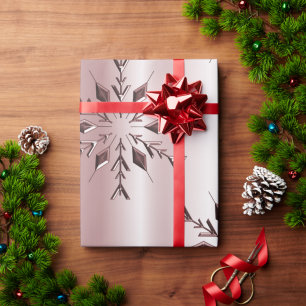Rose Pink Christmas Snowflakes Wrapping Paper