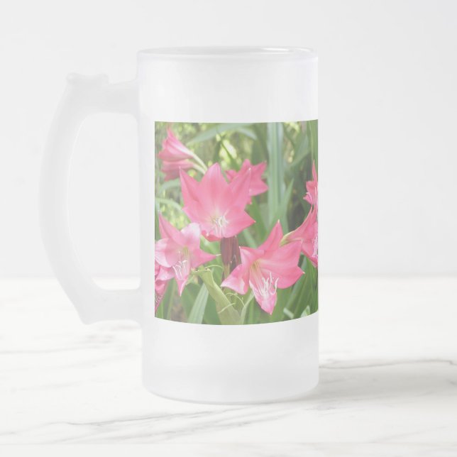 Rose pink Crinum Lilies Frosted Glasses Frosted Glass Beer Mug (Left)