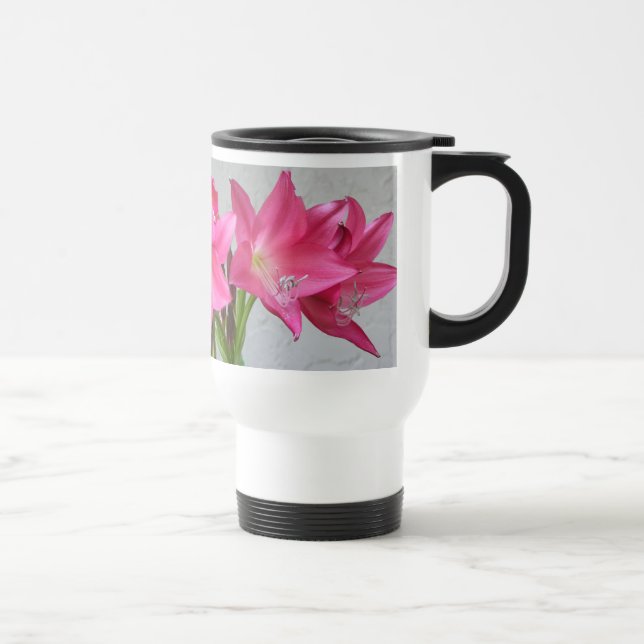 Rose-pink Crinum Lily No-Spill Travel Mug (Right)