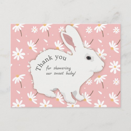 Rose Pink Daisies Bunny Baby Shower Thank You Postcard
