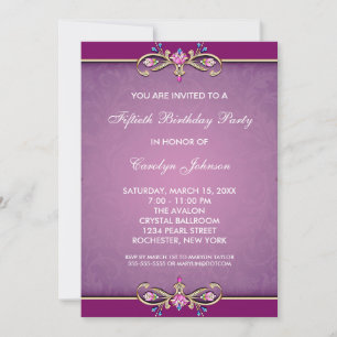 Rose Pink Damask 50th Birthday Party Invitation