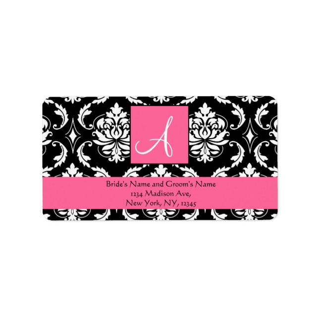 Rose Pink Damask Monogram Wedding Address Labels (Front)