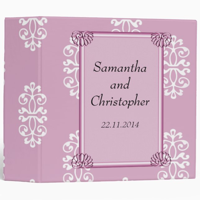 Rose Pink Damask Wedding Album Binder (Front/Spine)
