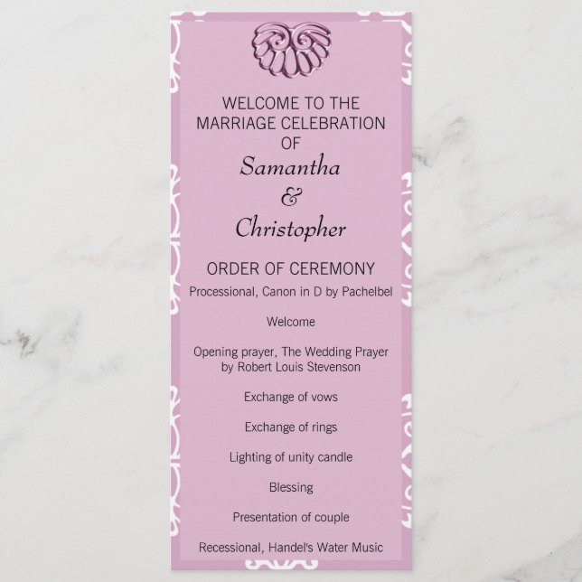 Rose Pink Damask Wedding Program (Front)