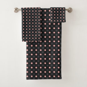 Rose Pink, dark gray and charcoal polka dot Bath Towel Set