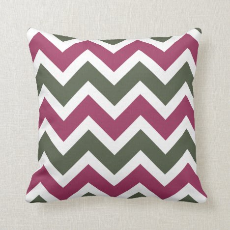 Rose Pink Dark Green Chevron Zigzag Pattern Throw Pillow