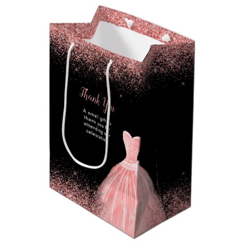 Rose Pink Dress Faux Glitter Birthday Party Medium Gift Bag
