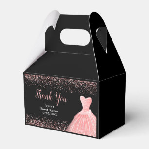 Rose Pink Dress Faux Glitter Sweet 16 Birthday Favor Boxes