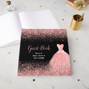Rose Pink Dress Faux Glitter Sweet 16  Guest Book