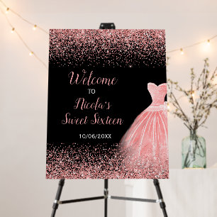 Rose Pink Dress Faux Glitter Sweet 16 Welcome Foam Board