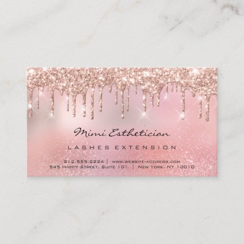 Rose Pink Drips Glitter Eyelash Aftercare Makeup Business Card