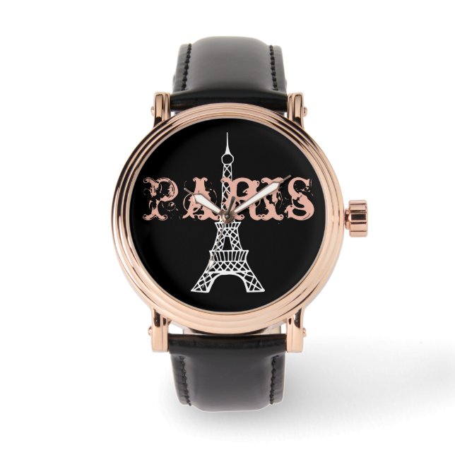  Rose Pink Eiffel Tower Paris Watch Gift (Front)