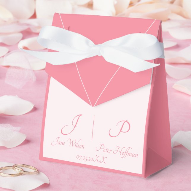 Rose Pink Elegant Bride & Groom Monogram Wedding Favor Boxes (Wedding)