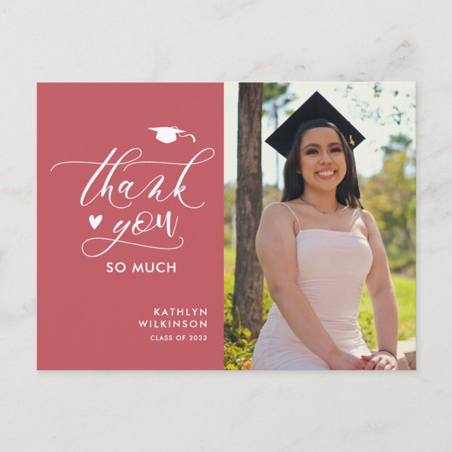 Rose Pink Elegant Script Graduation Thank You Postcard (Front)