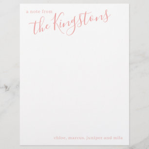 Rose Pink Family Name Script Letterhead