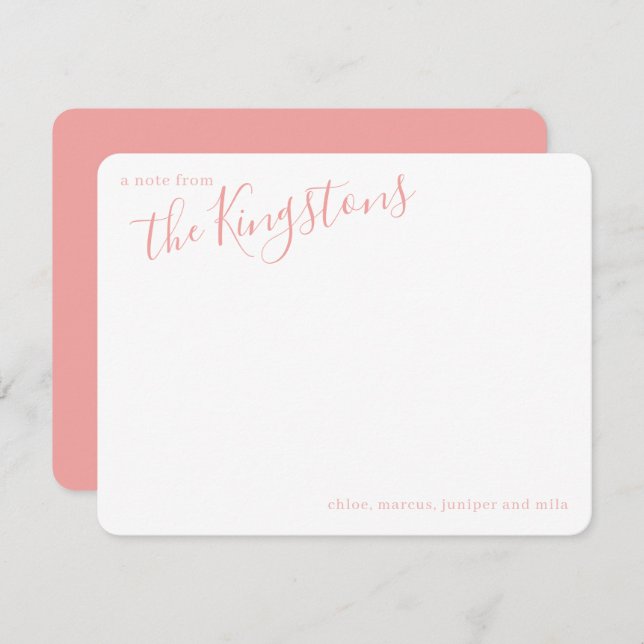 Rose Pink Family Name Script Note Card (Front/Back)