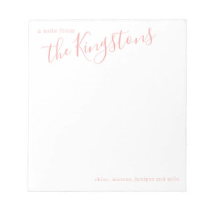 Rose Pink Family Name Script Notepad