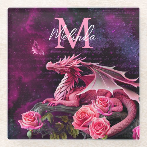 Rose Pink Fantasy Dragon Glass Coaster