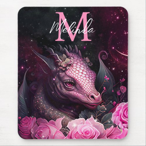 Rose Pink Fantasy Dragon Mouse Pad