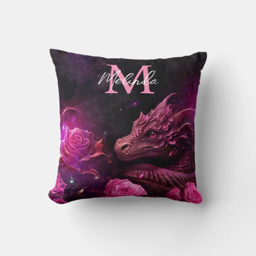 Rose Pink Fantasy Dragon Throw Pillow