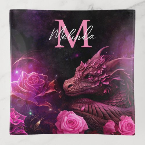 Rose Pink Fantasy Dragon Trinket Tray