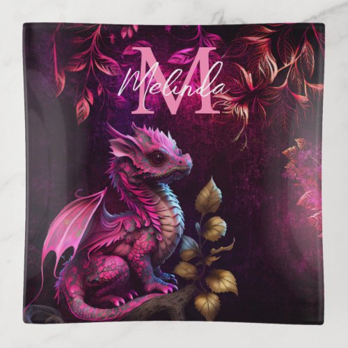 Rose Pink Fantasy Dragon Trinket Tray